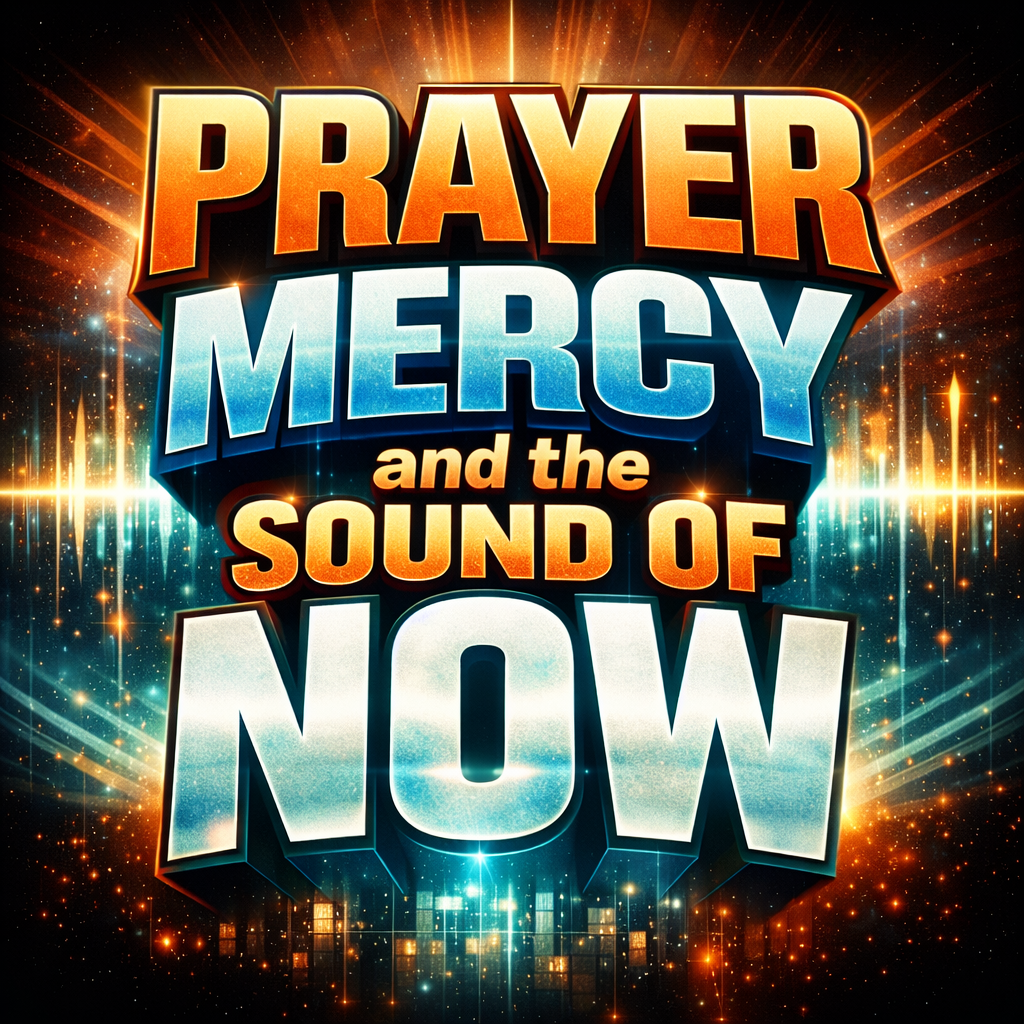 Text reading 'Prayer Mercy Sound of Now' with bright, glowing effects