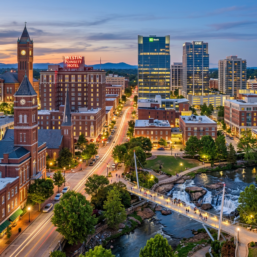 Historic and modern Greenville cityscape collage